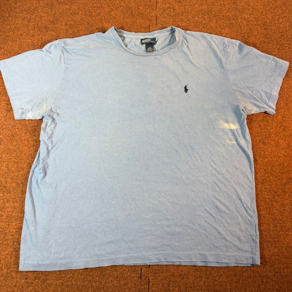 Polo Ralph Lauren T-Shirt Men Large Light Blue Short Sleeve Pony Logo Distressed